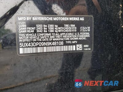 Zdjęcie 13 z 13 samochodu: 2022 BMW X3 SDRIVE30I VIN:5UX43DP09N9K48108 - miniatura