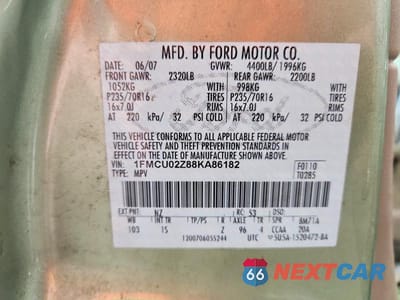 Zdjęcie 12 z 12 samochodu: 2008 FORD ESCAPE XLS VIN:1FMCU02Z88KA86182 - miniatura