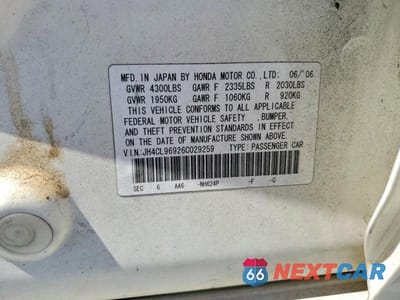Zdjęcie 12 z 12 samochodu: 2006 ACURA TSX VIN:JH4CL96926C029259 - miniatura