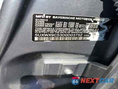 Zdjęcie 13 z 13 samochodu: 2013 BMW X3 XDRIVE28I VIN:5UXWX9C53D0D03752 - miniatura