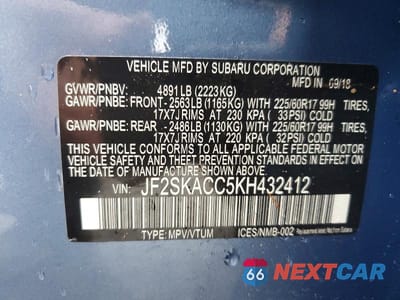 Zdjęcie 13 z 13 samochodu: 2019 SUBARU FORESTER VIN:JF2SKACC5KH432412 - miniatura