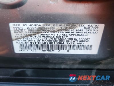 Zdjęcie 12 z 12 samochodu: 2007 HONDA PILOT EXL VIN:5FNYF186X7B013964 - miniatura