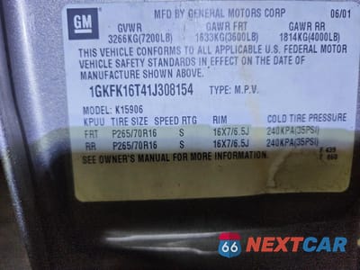 Zdjęcie 14 z 14 samochodu: 2001 GMC YUKON XL K1500 VIN:1GKFK16T41J308154 - miniatura