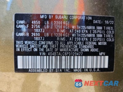 Zdjęcie 14 z 14 samochodu: 2023 SUBARU OUTBACK ONYX EDITION VIN:4S4BTALC6P3123477 - miniatura