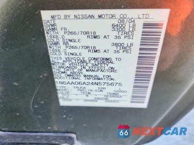 Zdjęcie 12 z 12 samochodu: 2004 NISSAN TITAN XE VIN:1N6AA06A24N575675 - miniatura
