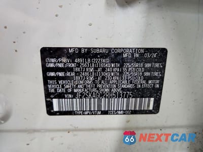 Zdjęcie 12 z 12 samochodu: 2024 SUBARU FORESTER SPORT VIN:JF2SKAGC2RH513775 - miniatura