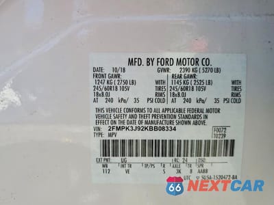 Zdjęcie 13 z 13 samochodu: 2019 FORD EDGE SEL VIN:2FMPK3J92KBB08334 - miniatura