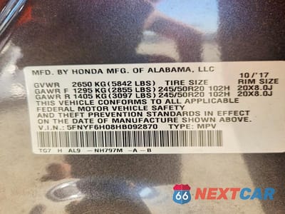 Zdjęcie 13 z 13 samochodu: 2017 HONDA PILOT ELITE VIN:5FNYF6H08HB092870 - miniatura