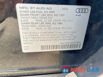 Zdjęcie 10 z 10 samochodu: 2022 AUDI SQ5 SPORTBACK PREMIUM VIN:WA114AFY4N2079853 - miniatura