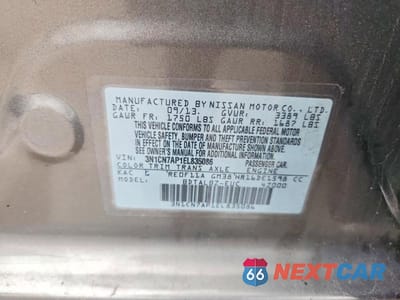 Zdjęcie 12 z 12 samochodu: 2014 NISSAN VERSA 1.6 SV VIN:3N1CN7AP1EL835086 - miniatura