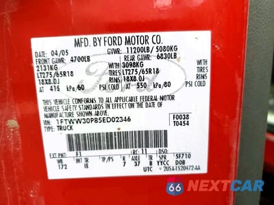 Zdjęcie 12 z 12 samochodu: 2005 FORD F350 SRW SUPER DUTY VIN:1FTWW30P85ED02346 - miniatura