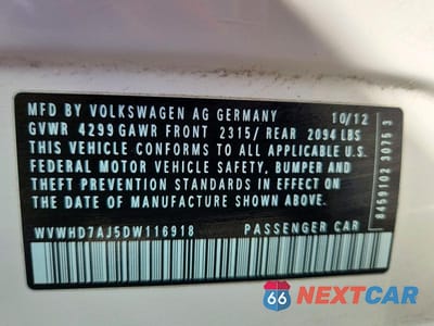 Zdjęcie 12 z 12 samochodu: 2013 VOLKSWAGEN GTI VIN:WVWHD7AJ5DW116918 - miniatura
