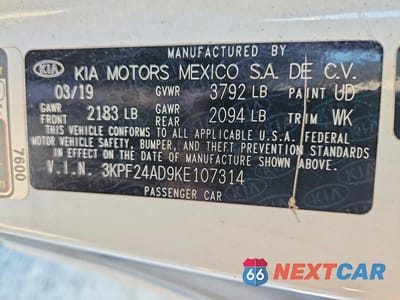 Zdjęcie 13 z 13 samochodu: 2019 KIA FORTE FE VIN:3KPF24AD9KE107314 - miniatura