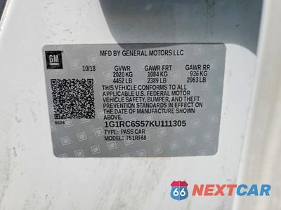 Zdjęcie 12 z 12 samochodu: 2019 CHEVROLET VOLT LT VIN:1G1RC6S57KU111305 - miniatura