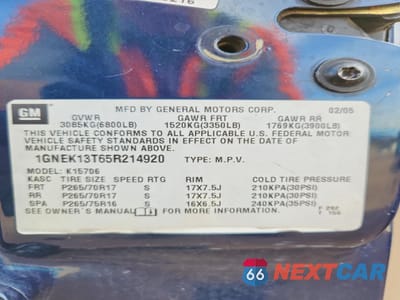 Zdjęcie 13 z 13 samochodu: 2005 CHEVROLET TAHOE K1500 VIN:1GNEK13T65R214920 - miniatura