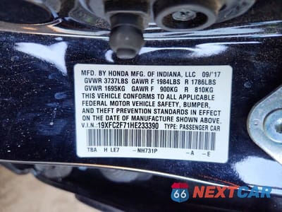 Zdjęcie 12 z 12 samochodu: 2017 HONDA CIVIC COUPE EX-L W/C VIN:19XFC2F71HE233390 - miniatura