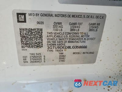Zdjęcie 12 z 12 samochodu: 2020 GMC SIERRA K1500 SLT VIN:3GTU9DED8LG358666 - miniatura