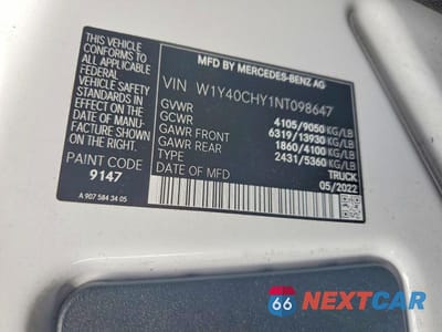 Zdjęcie 13 z 13 samochodu: 2022 MERCEDES-BENZ SPRINTER 2500 VIN:W1Y40CHY1NT098647 - miniatura