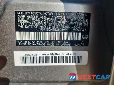 Zdjęcie 13 z 13 samochodu: 2015 LEXUS IS 250 BASE VIN:JTHBF1D2XF5082399 - miniatura