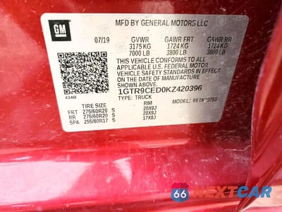 Zdjęcie 12 z 12 samochodu: 2019 GMC SIERRA K1500 ELEVATION VIN:1GTR9CED0KZ420396 - miniatura