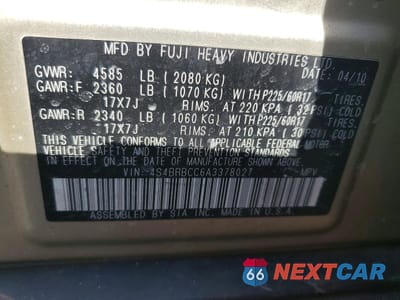 Zdjęcie 13 z 13 samochodu: 2010 SUBARU OUTBACK 2.5I PREMIUM VIN:4S4BRBCC6A3378027 - miniatura