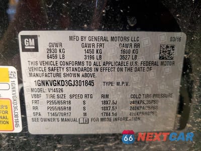 Zdjęcie 13 z 13 samochodu: 2016 CHEVROLET TRAVERSE LT VIN:1GNKVGKD3GJ301845 - miniatura