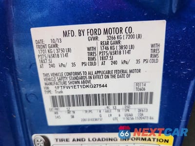 Zdjęcie 12 z 12 samochodu: 2013 FORD F150 SUPERCREW VIN:1FTFW1ET1DKG27544 - miniatura