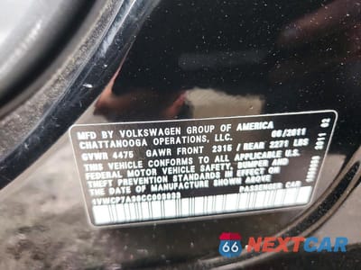 Zdjęcie 12 z 12 samochodu: 2012 VOLKSWAGEN PASSAT SEL VIN:1VWCP7A36CC003933 - miniatura