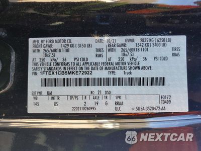 Zdjęcie 13 z 14 samochodu: 2021 FORD F150 SUPER CAB VIN:1FTEX1CB5MKE72922 - miniatura
