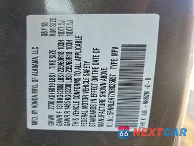 Zdjęcie 14 z 14 samochodu: 2019 HONDA ODYSSEY EXL VIN:5FNRL6H77KB035657 - miniatura