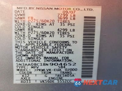 Zdjęcie 13 z 13 samochodu: 2008 INFINITI QX56 BASE VIN:5N3AA08C18N904652 - miniatura