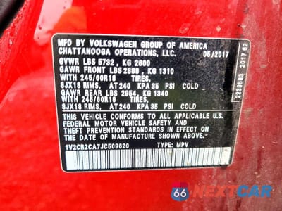Zdjęcie 13 z 13 samochodu: 2018 VOLKSWAGEN ATLAS SE VIN:1V2CR2CA7JC509620 - miniatura