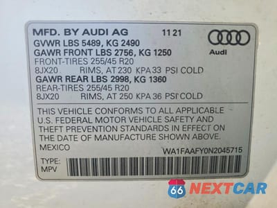Zdjęcie 12 z 12 samochodu: 2022 AUDI Q5 PRESTIGE 45 VIN:WA1FAAFY0N2045715 - miniatura