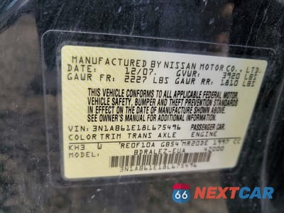 Zdjęcie 13 z 13 samochodu: 2008 NISSAN SENTRA 2.0 VIN:3N1AB61E18L675496 - miniatura