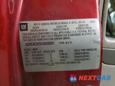 Zdjęcie 12 z 12 samochodu: 2009 CHEVROLET HHR LT VIN:3GNCA53VX9S608801 - miniatura