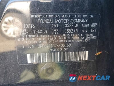 Zdjęcie 12 z 12 samochodu: 2019 HYUNDAI ACCENT SE VIN:3KPC24A32KE061691 - miniatura