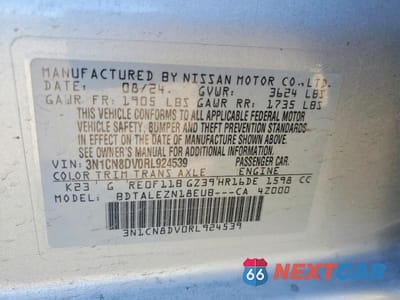 Zdjęcie 12 z 12 samochodu: 2024 NISSAN VERSA S VIN:3N1CN8DV0RL924539 - miniatura