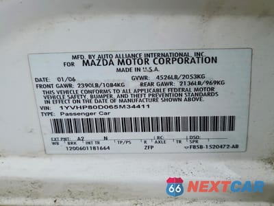 Zdjęcie 12 z 12 samochodu: 2006 MAZDA MAZDA6 SEDAN BASE GRADE VIN:1YVHP80D065M34411 - miniatura