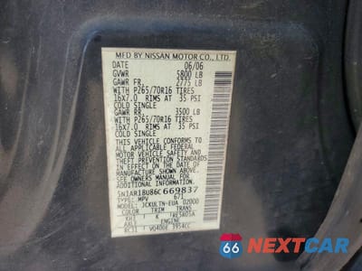 Zdjęcie 13 z 13 samochodu: 2006 NISSAN PATHFINDER S VIN:5N1AR18U86C669837 - miniatura