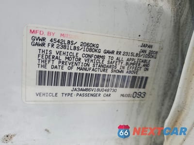 Zdjęcie 12 z 12 samochodu: 2008 MITSUBISHI LANCER EVOLUTION GSR VIN:JA3AW86V18U048730 - miniatura