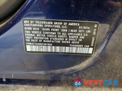 Zdjęcie 12 z 12 samochodu: 2014 VOLKSWAGEN PASSAT S VIN:1VWAT7A30EC067892 - miniatura