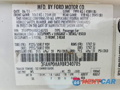 Zdjęcie 12 z 12 samochodu: 2011 FORD FUSION SE VIN:3FAHP0HA9BR340705 - miniatura
