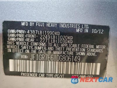 Zdjęcie 13 z 13 samochodu: 2013 SUBARU IMPREZA WRX VIN:JF1GR7E61DG806149 - miniatura
