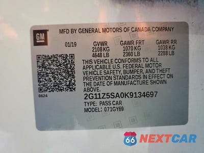 Zdjęcie 12 z 12 samochodu: 2019 CHEVROLET IMPALA LT VIN:2G11Z5SA0K9134697 - miniatura