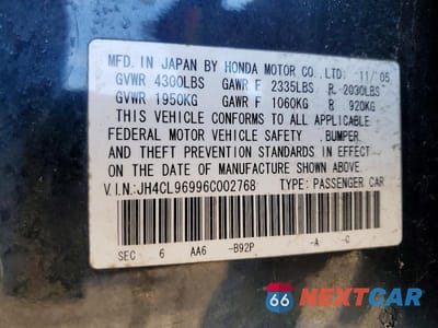 Zdjęcie 12 z 12 samochodu: 2006 ACURA TSX VIN:JH4CL96996C002768 - miniatura