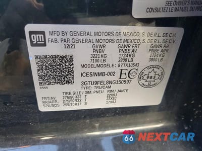 Zdjęcie 12 z 12 samochodu: 2022 GMC SIERRA LIMITED K1500 DENALI VIN:3GTU9FEL8NG150597 - miniatura
