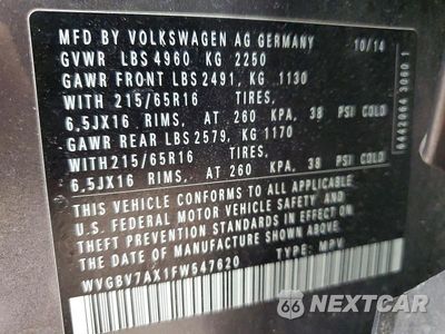 Zdjęcie 13 z 13 samochodu: 2015 VOLKSWAGEN TIGUAN S VIN:WVGBV7AX1FW547620 - miniatura