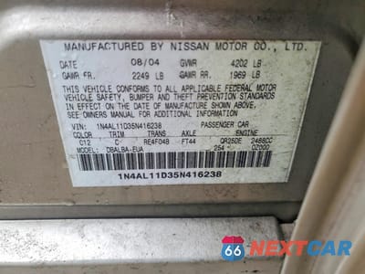 Zdjęcie 13 z 13 samochodu: 2005 NISS ALTIMA S VIN:1N4AL11D35N416238 - miniatura