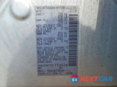 Zdjęcie 13 z 13 samochodu: 2019 NISSAN ROGUE SV VIN:5N1AT2MT7KC754036 - miniatura