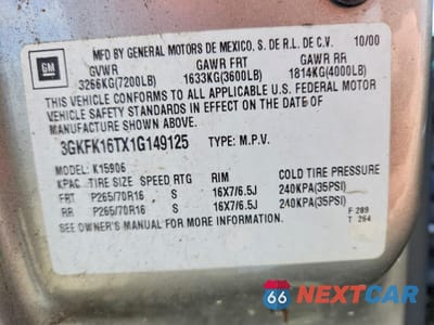 Zdjęcie 13 z 13 samochodu: 2001 GMC YUKON XL VIN:3GKFK16TX1G149125 - miniatura